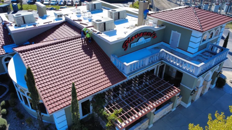 Worthouse metal tile installation on Giovanni's Italian Restaurant in San Antonio, TX